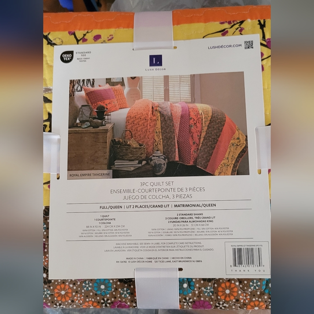 Lush Decor - 3pc Queen Royal Empire Quilt Set Tangerine - Birds Lush D Tangerine - Picture 5 of 7